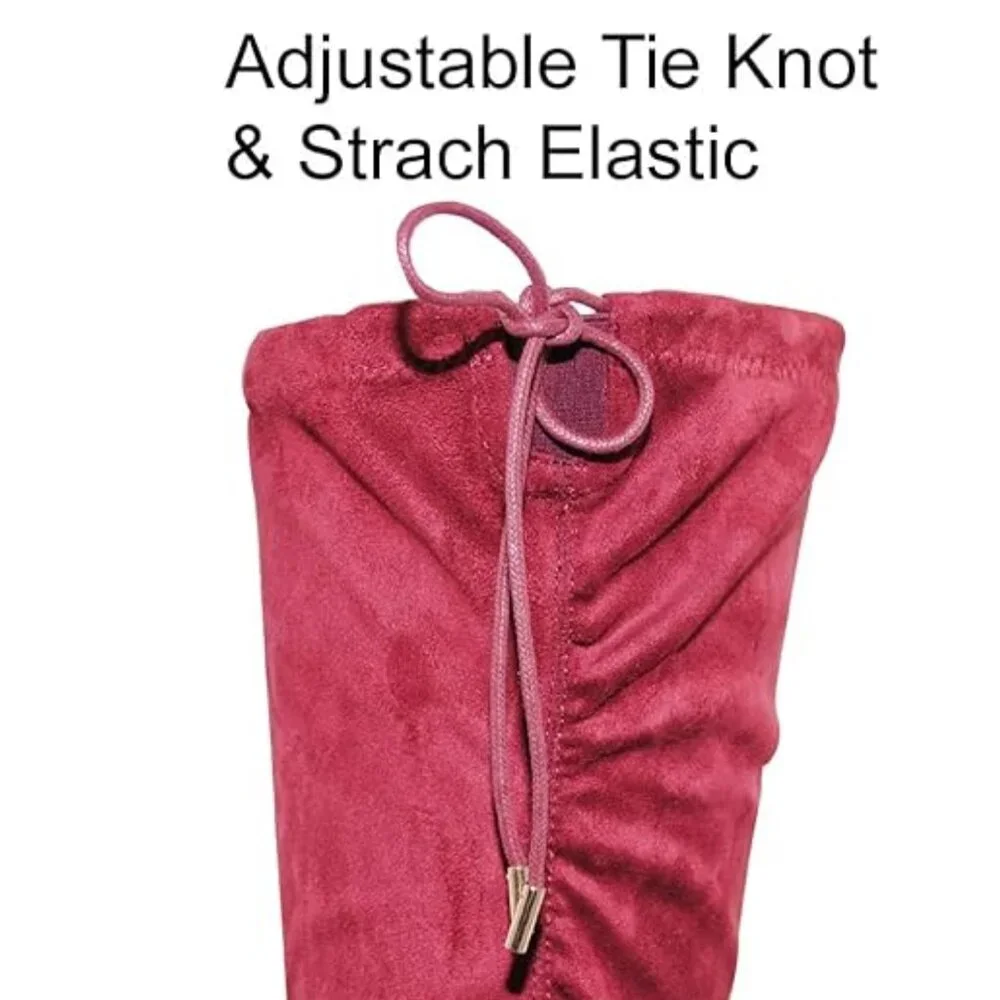 Statement Style Pointed Toe Thigh-High Silhouette Wine Red Stiletto Suede Boots